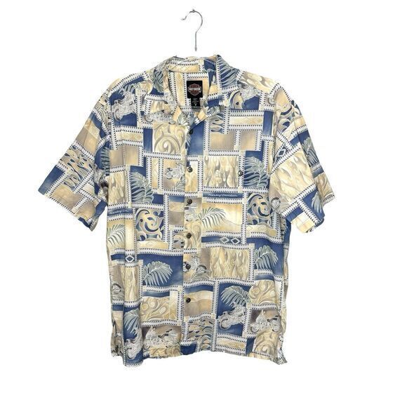 HARLEY- DAVIDSON X TORI RICHARD‎ Men's M Hawaiian Shirt Motorcycle Print Cotton - Picture 1 of 5